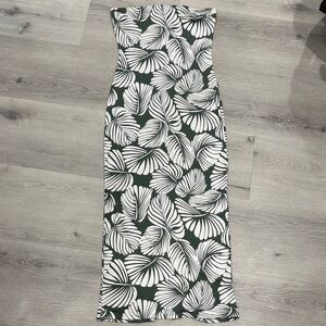 Papermoon Green and White Leaf Pattern Strapless Dress